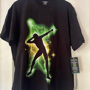 2012 Usain Bolt collectors T-Shirt from Jamaica with Green and Yellow Graphic